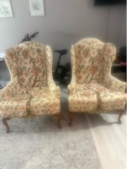 Pair of Floral Wingback Accent Chairs – Excellent Condition