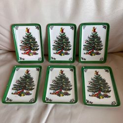 Vintage Holiday Small Serving Plates Set of 6 Melamine Made in Italy