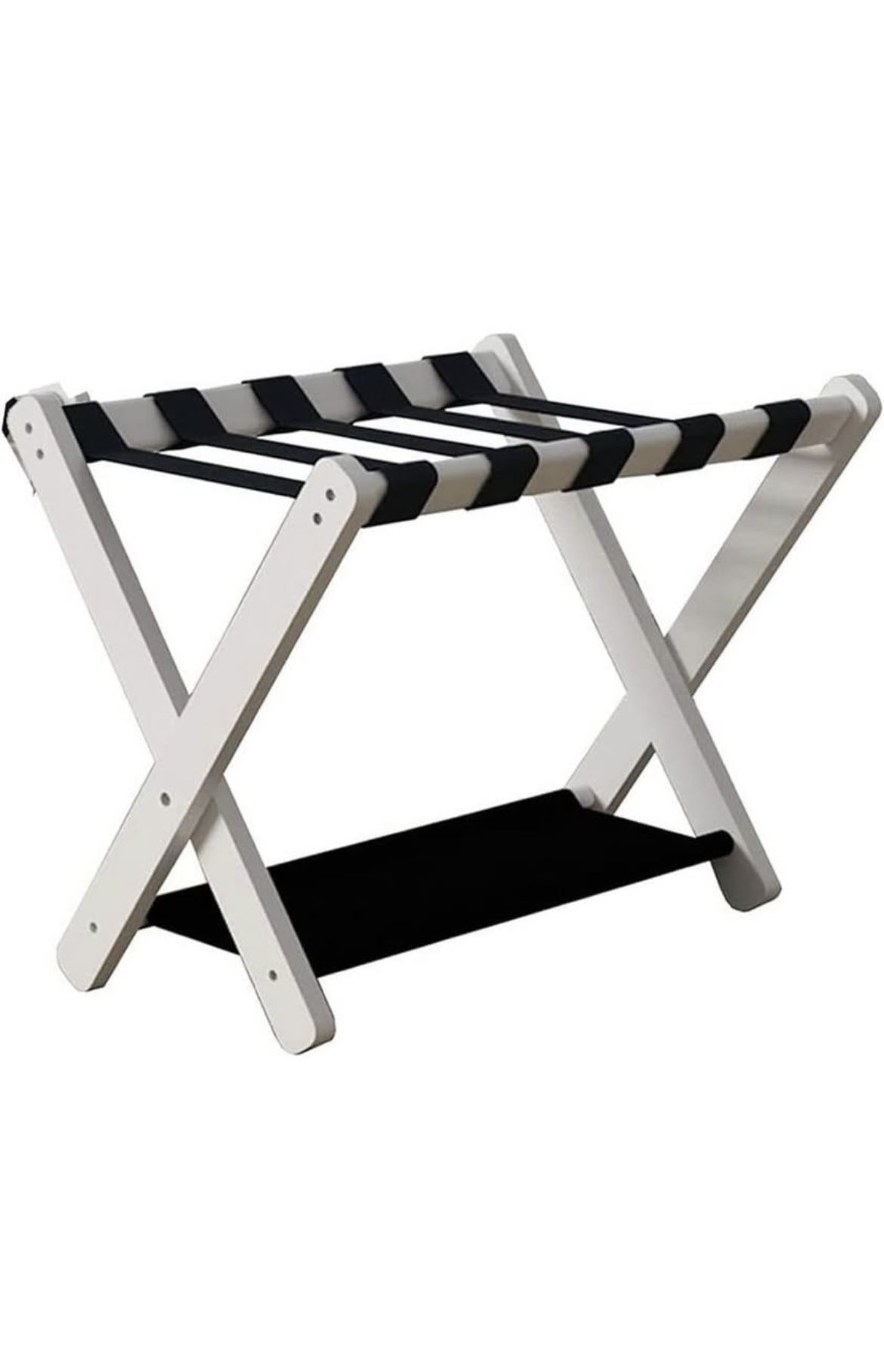 Luggage Rack-Solid Wood Hotel Suitcase Stand, Foldable Travel Organizer with Shoe Rack, White