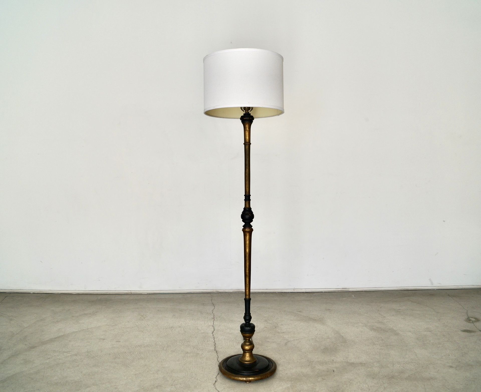 Antique Spanish Black Gold Leaf Floor Lamp