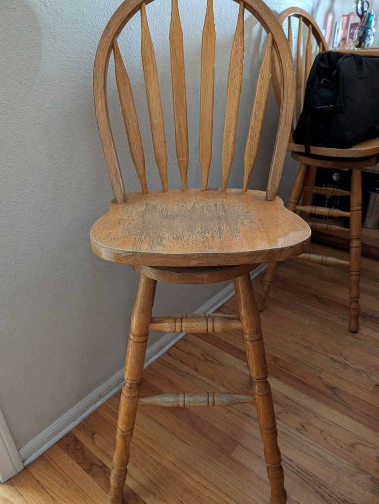 2 Wooden Bar Stools – Classic Spindle Back Style