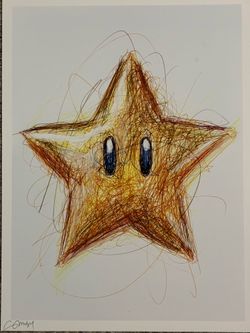 Super Mario Star Artwork on Cardstock