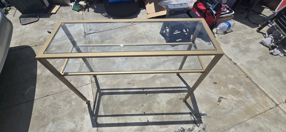 SEI Furniture Jaymes Gold Metal and Glass Console Table in Soft Gold