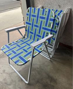Giantex Beach Chairs Set of 6, Blue Webbing Patio Folding Chairs