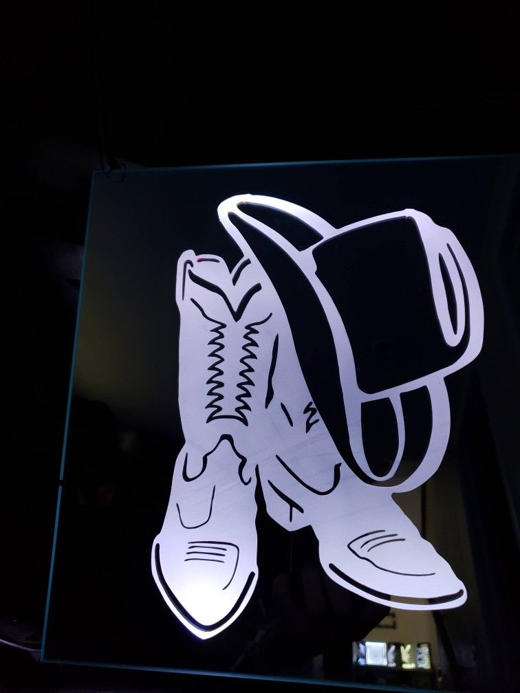 Cowboy Boots. And. Hat. Etched lighted Mirror