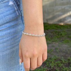Silver Puffed Mariner Link Bracelet 7” Unisex