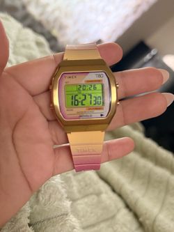 Pre-owned Timex T80 Pink Gradient Digital Watch - Mint Condition