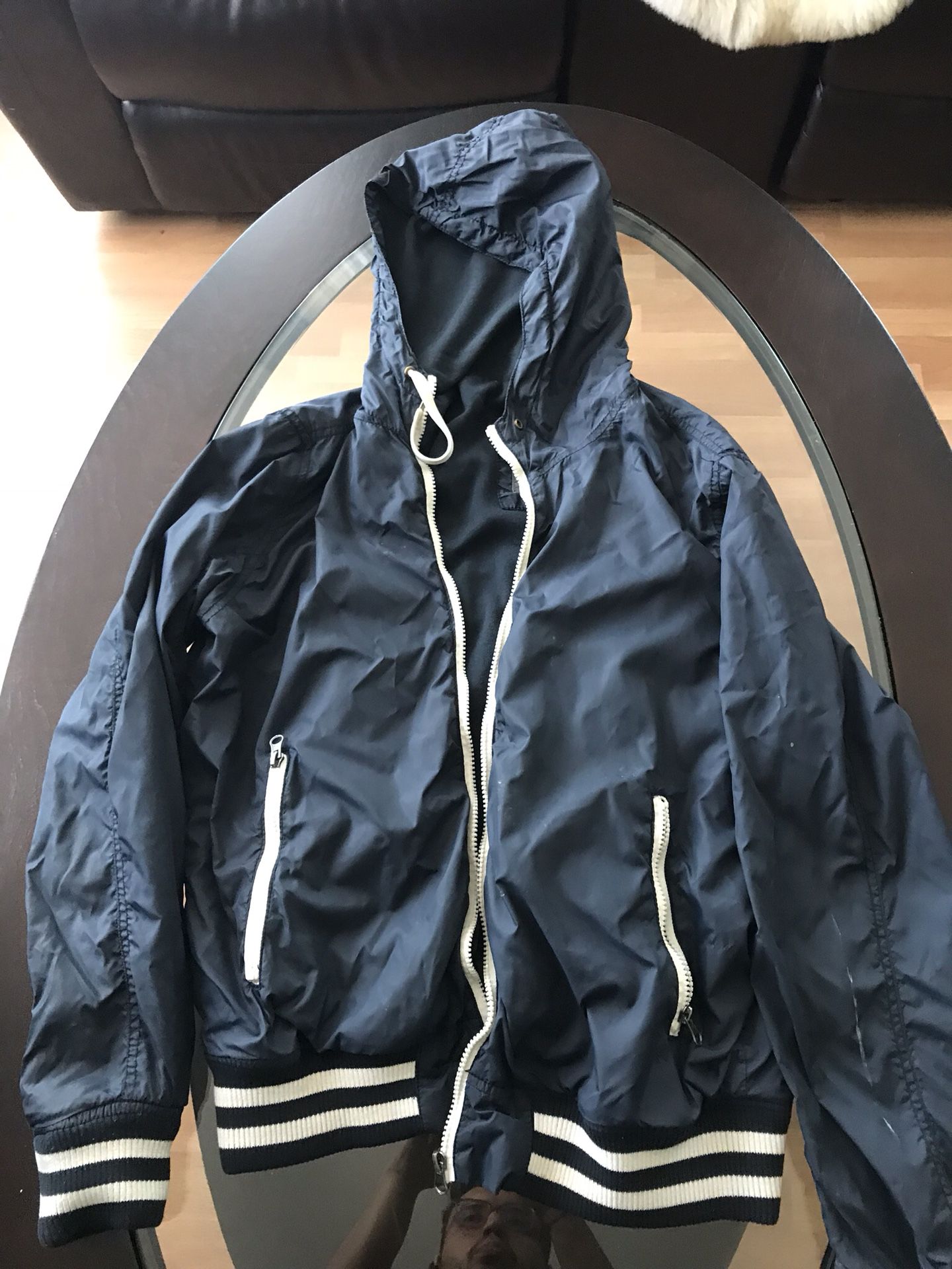 Mens H&M Windbreaker Rain Jacket Coat Hoodie Zip Up