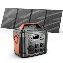 300W Portable Power Station 296Wh 80000mAh Lithium Battery Outdoor Solar Generator Quick Charge 110V AC DC Ports for Home Backup Black(with Solar Pane