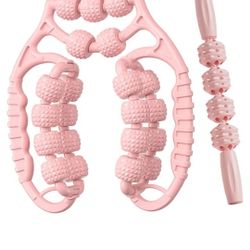 Massage Rollers Circular Leg Clamp 21 and 4 Wheels Versatile Leg Muscle Rollers Sticks for Men Women Gift Forearm, Pink