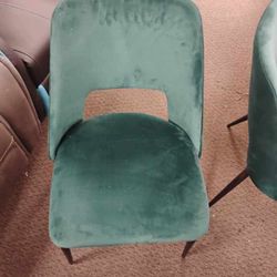 【Set of 2】Modern Velvet Dining Chairs for Kitchen,Metal Legs,Set of 2,Green