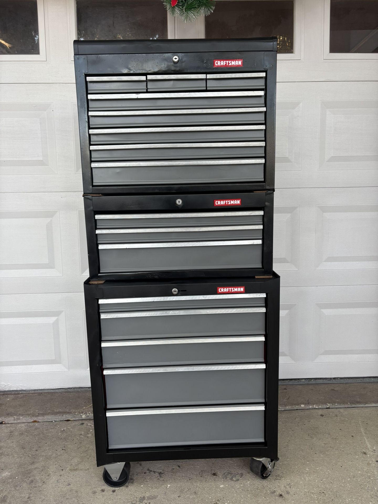 Craftsman (3) Box Set-16 Drawer-Fully Restored-New-Dbl Steel, Locks/Keys, Side Handle, 5” Whls