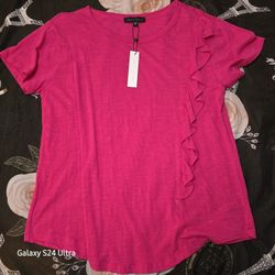 Sanctuary Short Sleeve Top W/Ruffle Design Size Small Pink New