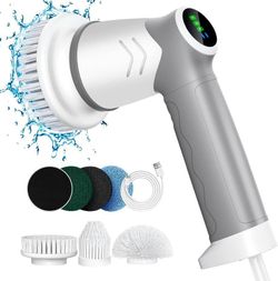 new Electric Spin Scrubber, Power Spin Scrubber with Battery Display, 2 Speeds, Shower Scrubber for Cleaning with 6 Replaceable Heads, Electric Cleani