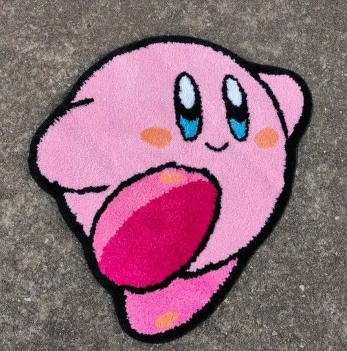Kirby Cute Custom Pink Cartoon Soft Plush Tufted Carpet Floor Mat Bedroom Home Decor Child Kids Video Game Nintendo Pokemon Mario Hello Kitty Gaming