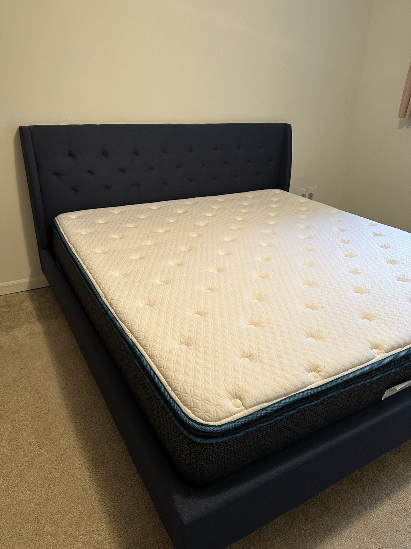Dark Blue king size Bed Frame With Mattress