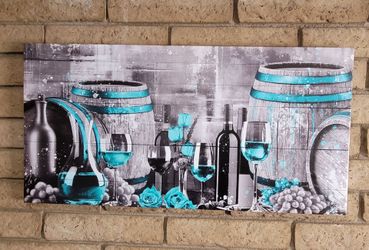 Rustic Wine Barrel Canvas Art - Teal