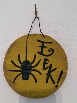Wooden Spider Halloween Wall Sign
