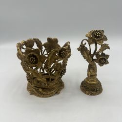 Vintage Gold Filigree Ormolu Floral Perfume Holder & Stopper