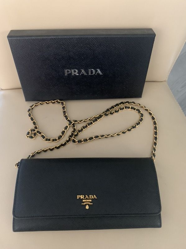 Prada Wallet On A Chain Black Saffiano Leather Cross Body Bag