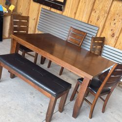 Dining Table W/ Bench & 4 Chairs 