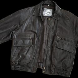 Large Men's Brown Leather Bomber Jacket 