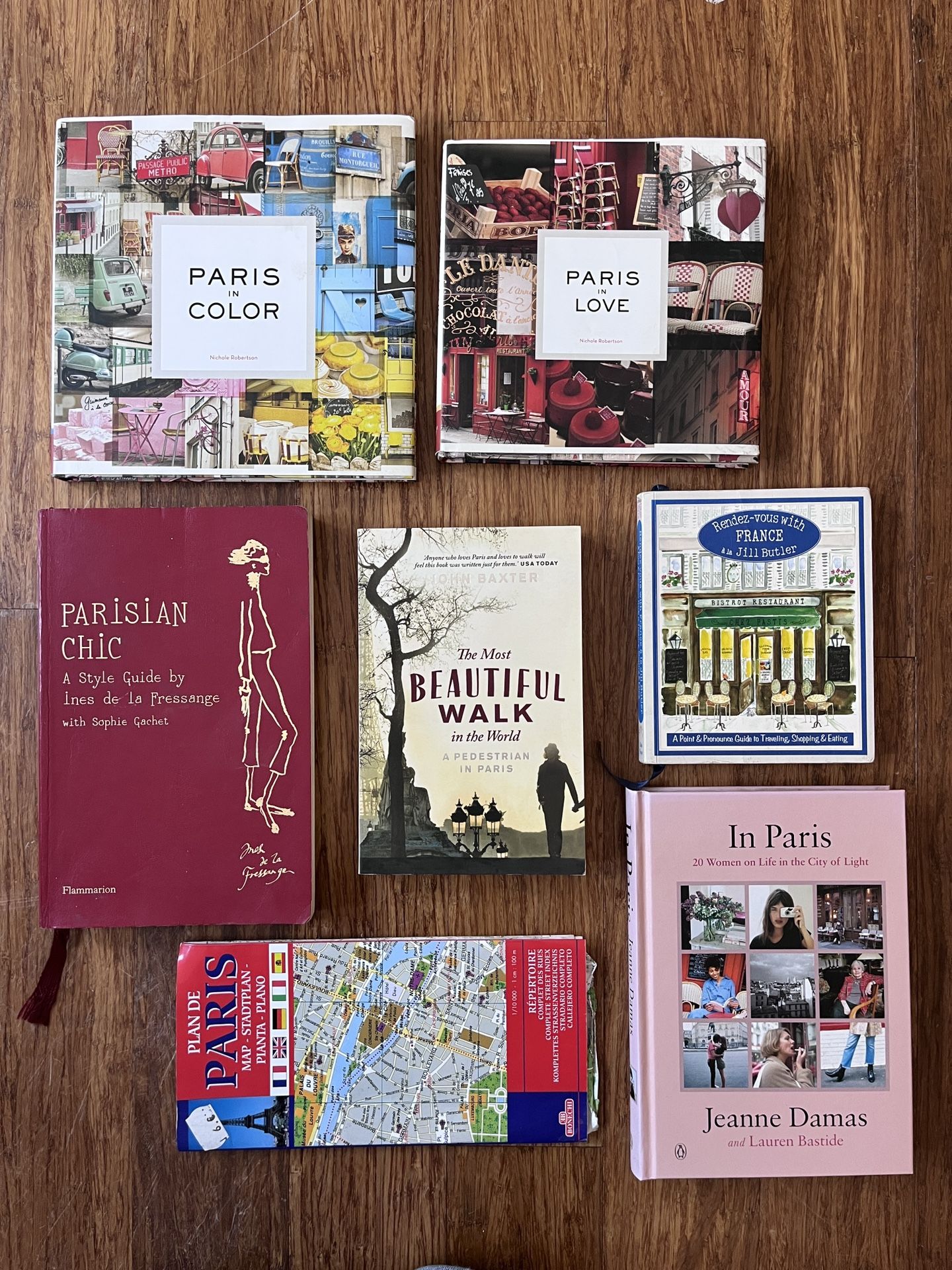 BOOKS! EIGHT books about France, a folding map of Paris