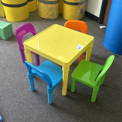New!! Colorful Children Kids Table with Four Chairs Plastic Toddler Table