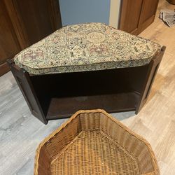 Tri Corner Seat With Basket Storage And Tapestry Cushion