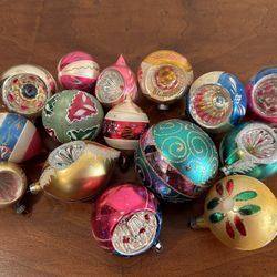 Vintage lot of 15 Poland Christmas ornaments - indent, mica (1 Is Modern)