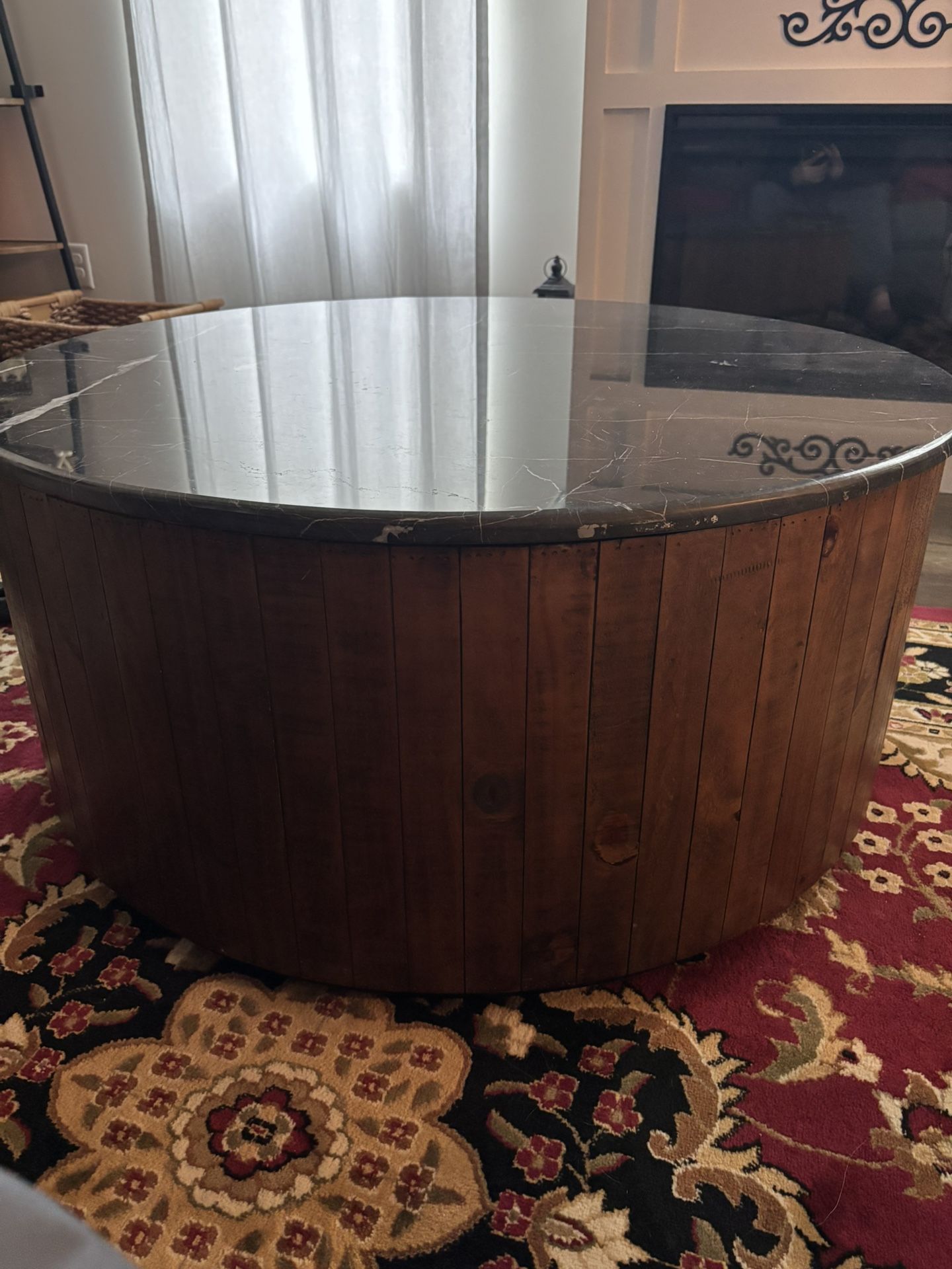 Marble Top Round Wood coffee table 39 1/4” X 18” high