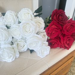 24 Artificial roses. 15 White And 9 Red 