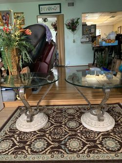 Two Lamp Tables 21” Round Glass Top Tables 21” Tall