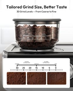EUHOMY Espresso Machine with Grinder, 30 Grind Settings, 20 Bar Coffee Maker