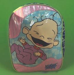 Vintage 90s Rugrats Dil Pickles Backpack Blue Pink Green Vinyl Official Viacom