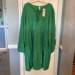 Green Tunic Tie Up Dress 4X