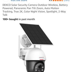 DEKCO Solar Security Camera Outdoor Wireless, Battery Powered, Panoramic Pan Tilt Zoom, Auto Motion Tracking, True 2K, Color Night Vision, Spotlight, 