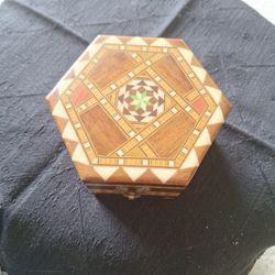 Hexagonal Marquetry Inlay Wood Box - Made In Spain