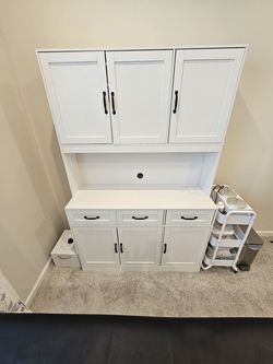 Hostack 72inch White Kitchen Pantry / Coffee bar w/ storage