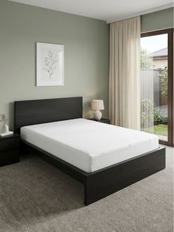 Queen Bed Frame - Black-Brown and clean mattress