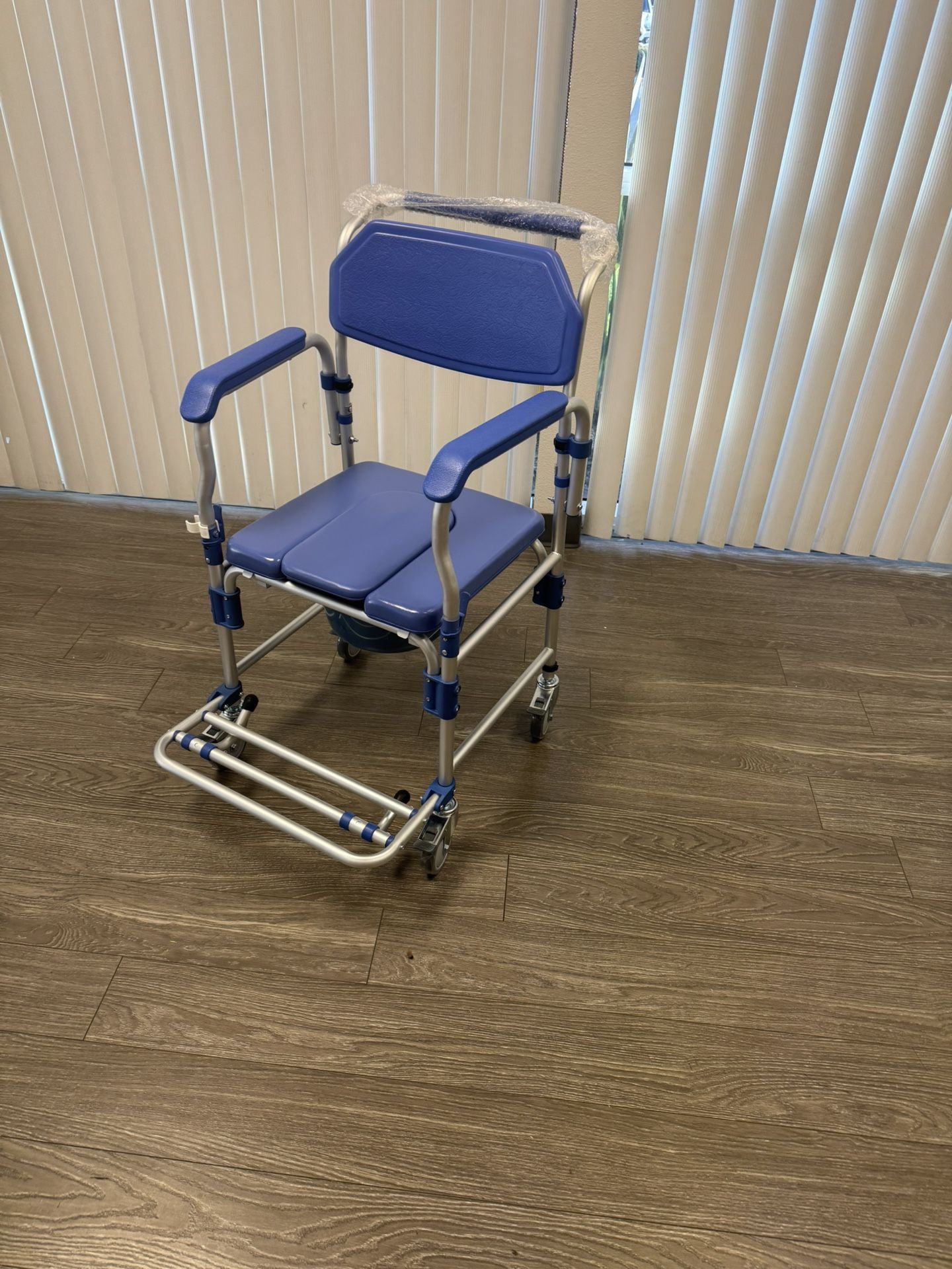 New - Portable Commode Shower Chair With Locking Wheels