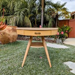 RARE Vintage Retro Antique Blonde Wood Mid Century Formica Side Table w/ Drawer