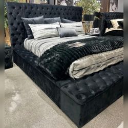 Stylish Black Velvet king Bed Frame for Modern Homes
