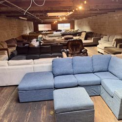 Blue L Shaped Sectional Couch With Ottoman “WE DELIVER”
