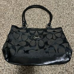 Coach Signature Logo Shoulder Bag ~ Black, silver Hardware 