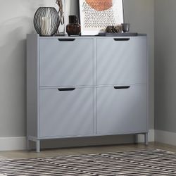 New Grey Narrow 4 Drawer Shoe Storage Cabinet 