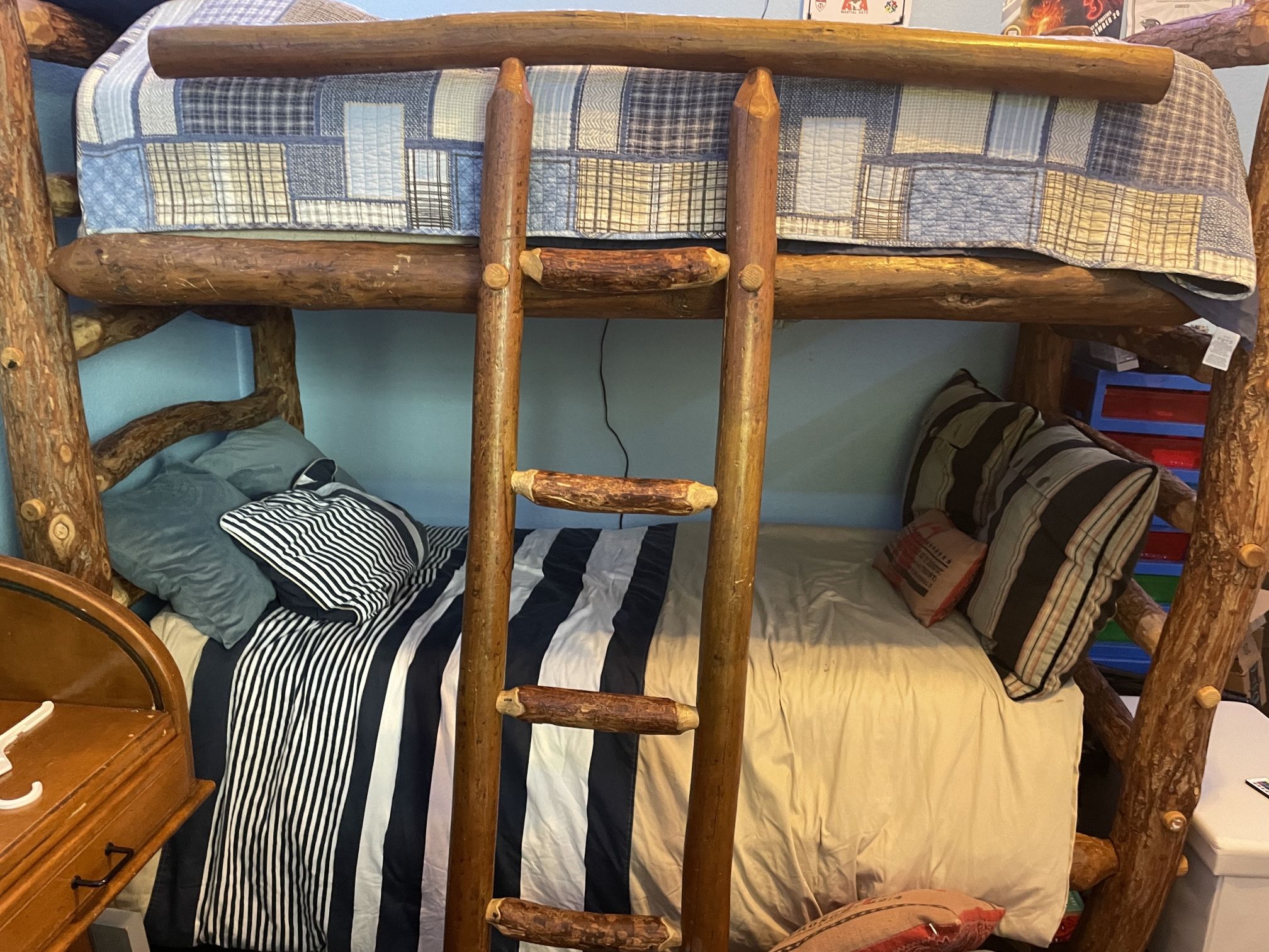 Real Log Wood Bunk Bed