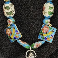 Vintage-Style cloisonne Necklace With Watch Pendant 