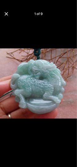 Certificate Jadeite Jade Green Circle Foodog Dragon Luck Kai Lin Pendant