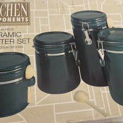 New kitchen ceramic canister set of 4 with wooden spoons